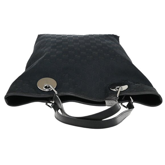 GUCCI Logo GG Pattern Shoulder Bag Canvas Leather Black Silver Italy - Picture 4 of 5